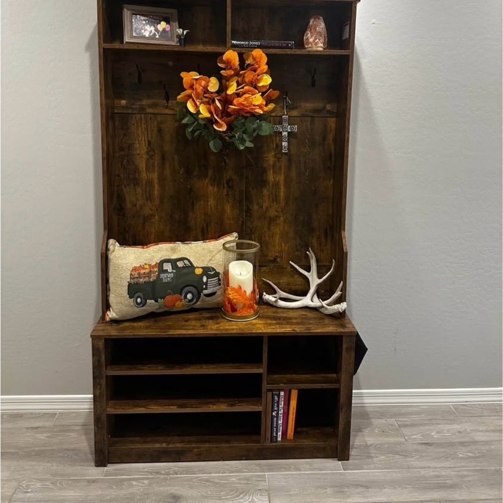 Amazon Rustic Wooden Hall Tree with Autumn Decor